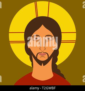 Icona del cristianesimo. La pittura di Gesù Cristo in stile appartamento. Illustrazione Vettoriale Illustrazione Vettoriale