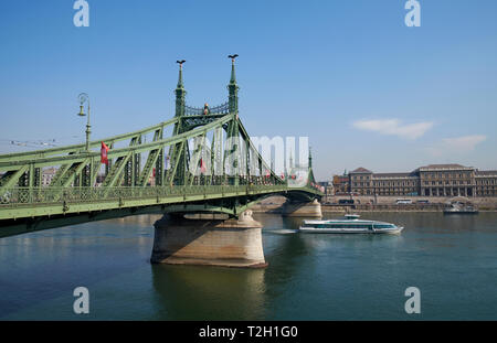 Il Ponte della Libertà sul fiume Danubio, Budapest, Ungheria. Foto Stock