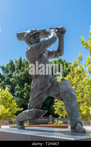Statua della Australian cricketeer Sir Donald Bradman fuori Adelaide Oval, Adelaide, South Australia, Australia Foto Stock