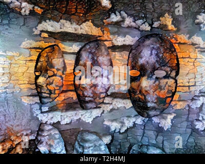 Pittura surreale. Facce nel cielo Foto Stock