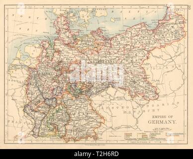 Impero di Germania dichiara la Prussia Baviera Alsace Lorraine JOHNSTON 1892 mappa vecchia Foto Stock