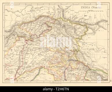 INDIA BRITANNICA NORTH Jammu Kashmir Punjab Himalaya JOHNSTON 1892 mappa vecchia Foto Stock