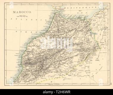 Il Marocco che mostra Montagne Atlas fiumi città Marrakech JOHNSTON 1892 mappa vecchia Foto Stock