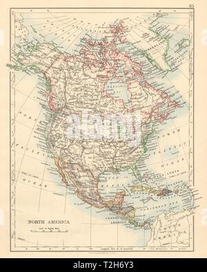 AMERICA DEL NORD Groenlandia politico "danish America " STATI UNITI D'AMERICA CANADA MESSICO 1892 mappa Foto Stock