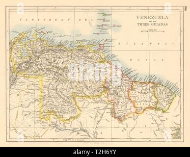 VENEZUELA / Guyane Suriname British Francese Olandese Guyana JOHNSTON 1892 mappa vecchia Foto Stock