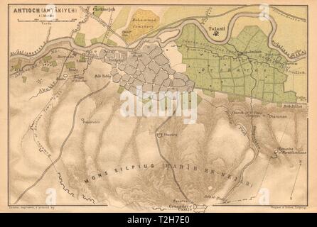 Antiochia / Antakya antica città pianta della città. La Turchia 1912 mappa vecchia grafico Foto Stock