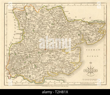 Antica mappa della contea di Essex da JOHN CARY. Originale a colori di contorno 1793 vecchio Foto Stock