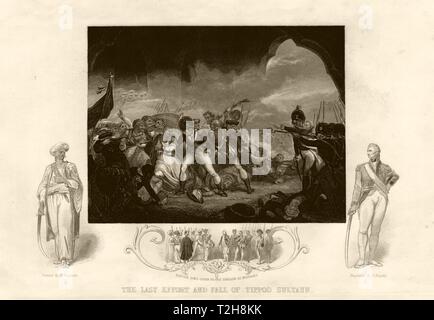 La morte del Sultano Tipu quarta Guerra Anglo-Mysore 1799. Figli presi in ostaggio. TALLIS c1855 Foto Stock