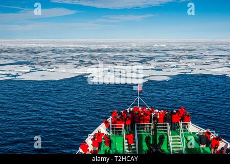 Expedition nave nella parte anteriore della banchisa, artiche Svalbard, Norvegia Foto Stock