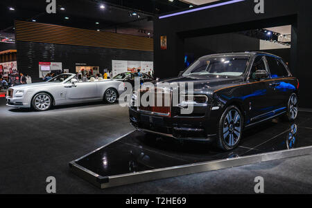 Bangkok, Tailandia - 31 Marzo 2019: auto di lusso fabbricati da Rolls-Royce Motor Cars sul display a Bangkok International Motor Show 2019 a Impa Foto Stock