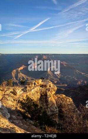 Gola del Grand Canyon, canyon paesaggio, vista da Rim a piedi, roccia erosa paesaggio, South Rim, il Parco Nazionale del Grand Canyon, Arizona, Stati Uniti d'America Foto Stock