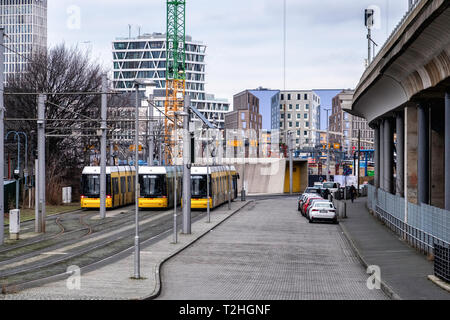 Berlino,Moabit, Tram Terminus in Lüneburger Str. Alla fine della riga per M5 M8 & M10 tram Foto Stock