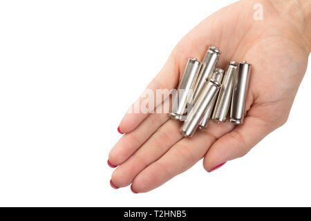 Batterie in mano Foto Stock