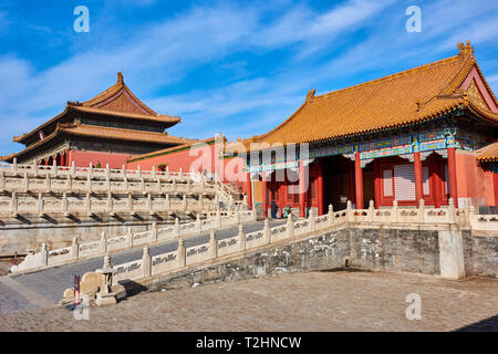 Zhendu gate e la gate di suprema armonia, la Città Proibita di Pechino, Cina, Asia orientale Foto Stock