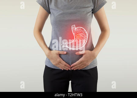 Evidenziato in rosso nello stomaco / organo lesa / Biomedicale illustrazione Foto Stock