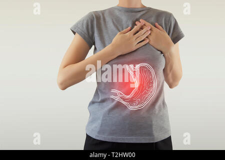 Evidenziato in rosso nello stomaco / organo lesa / Biomedicale illustrazione Foto Stock