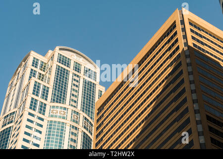 Vista del 1201 Terza Avenue Seattle grattacielo noto anche come Washington Mutual Tower a Seattle, Washington, Stati Uniti d'America. Foto Stock