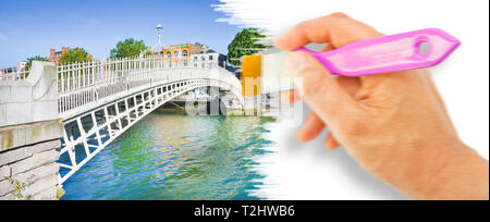 Il più famoso ponte di Dublino chiamato 'Half penny Bridge' - Concetto di immagine Foto Stock