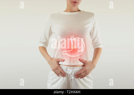 Evidenziato in rosso nello stomaco / organo lesa / Biomedicale illustrazione Foto Stock