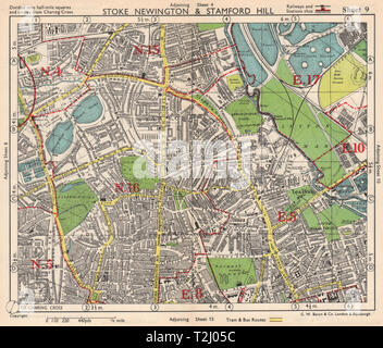 NE DI LONDRA. Stoke Newington Stamford Hill Clapton South Tottenham BACON 1948 mappa Foto Stock