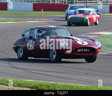 Adam Bagnall, Jaguar E-Type S2 FHC, 70's Road Sport campionato, HSCC, season opener, Sabato, 30 marzo 2019, Donington Park, il circuito da corsa, CJM Foto Stock