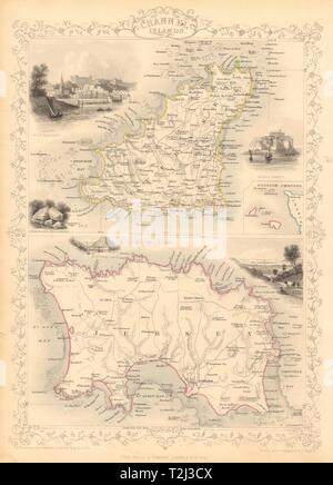 Isole del Canale. St Peter Port vista. Jersey e Guernsey. TALLIS & RAPKIN 1851 mappa Foto Stock