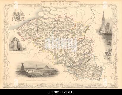 Belgio. Con il Lussemburgo. Anversa & Waterloo vignette. TALLIS & RAPKIN 1851 mappa Foto Stock