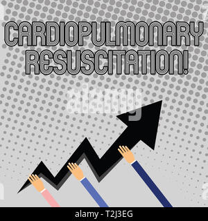 La grafia la scrittura di testo la rianimazione cardiopolmonare. Foto concettuale ripetuti cicli di compressione respirazione toracica Tre Mani Zi colorati Foto Stock