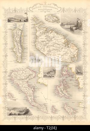 BRITISH possedimenti del Mediterraneo. Gib Malta Corfu Zante. RAPKIN/TALLIS 1851 mappa Foto Stock