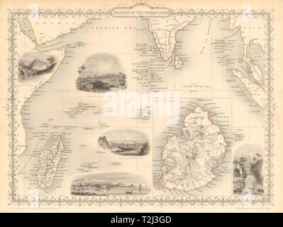 Isole dell'Oceano Indiano. Seychelles Mauritius Madagascar MV. RAPKIN/TALLIS 1851 mappa Foto Stock