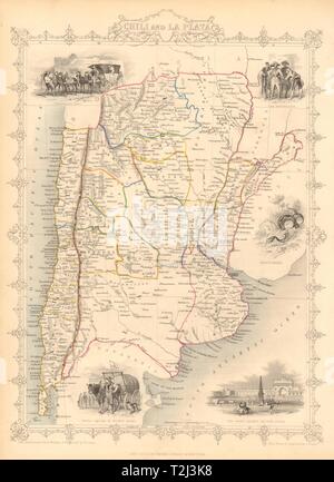 Il peperoncino E LA PLATA. Centrale di Cile e Argentina. TALLIS & RAPKIN 1851 mappa vecchia Foto Stock