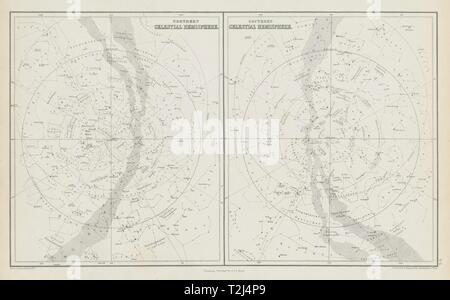 Star mappe. Settentrionale e Meridionale emisferi celesti. Giovanni Bartolomeo 1856 Foto Stock