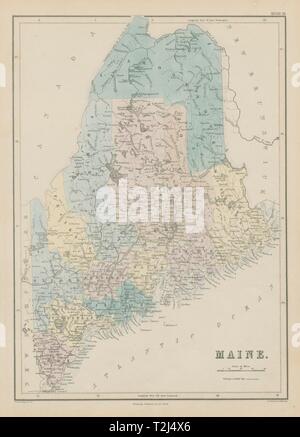 Stato del Maine mappa che mostra le contee. Giovanni Bartolomeo 1856 antica grafico Foto Stock