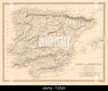 IBERIA. La Spagna e il Portogallo che mostra le province. SDUK 1845 antica mappa grafico Foto Stock