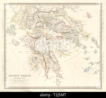 Antica Grecia sud. Peloponneso Atene Attica Cicladi. SDUK 1845 mappa vecchia Foto Stock