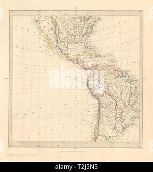 Americhe. Proiezione gnomonica. Texas repubblica confini. Gli Stati Uniti del Messico. SDUK 1846 mappa Foto Stock