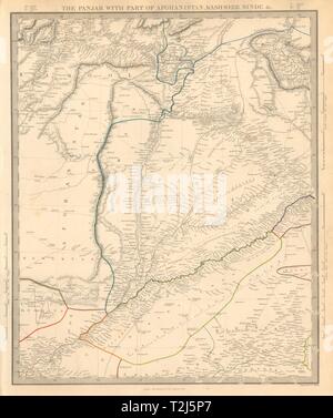 Il PANJAB. Il pakistan. Il Punjab, Afghanistan, Kashmir e Sinde. SDUK 1846 mappa Foto Stock
