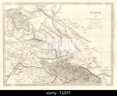 INDIA XI. Il pakistan. Il Punjab Garhwal Lahore Sirhind Kashmir in Cina. SDUK 1846 mappa Foto Stock