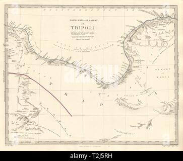 Il NORD AFRICA DI BABRBARY IV. TRIPOLI. La Libia. Golfo di sidra Sirte. SDUK 1846 mappa Foto Stock