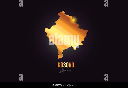 Il Kosovo paese mappa di confine in oro metallo dorato color design adatto per un logo design icona Illustrazione Vettoriale