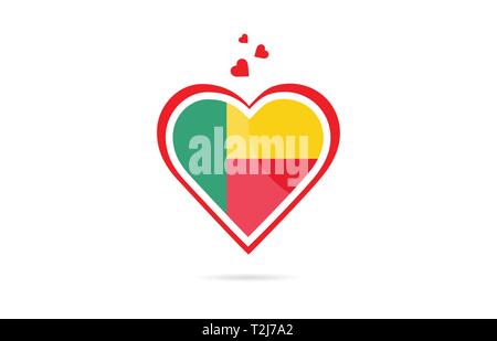 Benin bandiera del paese all'interno di amore cuore design adatto per un logo design icona Illustrazione Vettoriale
