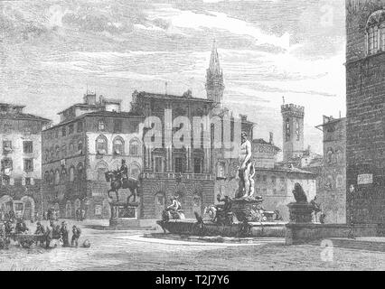 L'Italia. Firenze. Fontana del Nettuno in Piazza della Signoria 1877 stampare Foto Stock