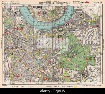 SE Londra. Deptford Greenwich Cubitt Town Lewisham Blackheath. BACON 1948 mappa Foto Stock