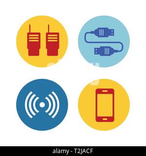 Wifi set di icone di appartamento di segni e simboli del telefono via cavo Illustrazione Vettoriale