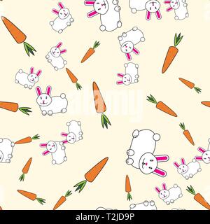 Vettore di Seamless pattern con conigli e carote 10 eps Illustrazione Vettoriale