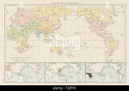 Le religioni del mondo. L'islam cristiani buddisti indù pagane. Volte 1900 mappa Foto Stock