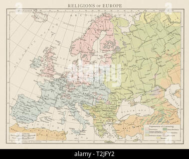 Religioni dell'Europa. Protestanti ortodossi cattolici islam buddista. Volte 1900 mappa Foto Stock