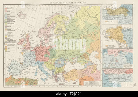 Mappa Etnografico d'Europa. Breton basco Lingue fiammingo. I tempi 1900 Foto Stock