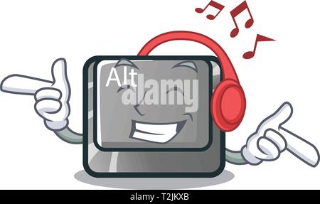 Ascolto di musica carattere alt pulsante collegato alla tastiera illustrazione vettoriale Illustrazione Vettoriale