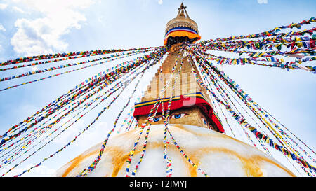 Stupa Boudhanath nella valle di Kathmandu, Nepal Foto Stock